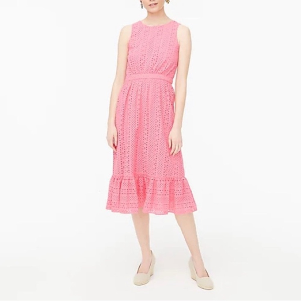 J. Crew Eyelet Embroidered Sleeveless Fit And FlareTiered Dress, Pink